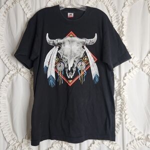 Vintage Cotton Buffalo Mens T-shirt Cow Skull Feathers 1989 Sz Large
